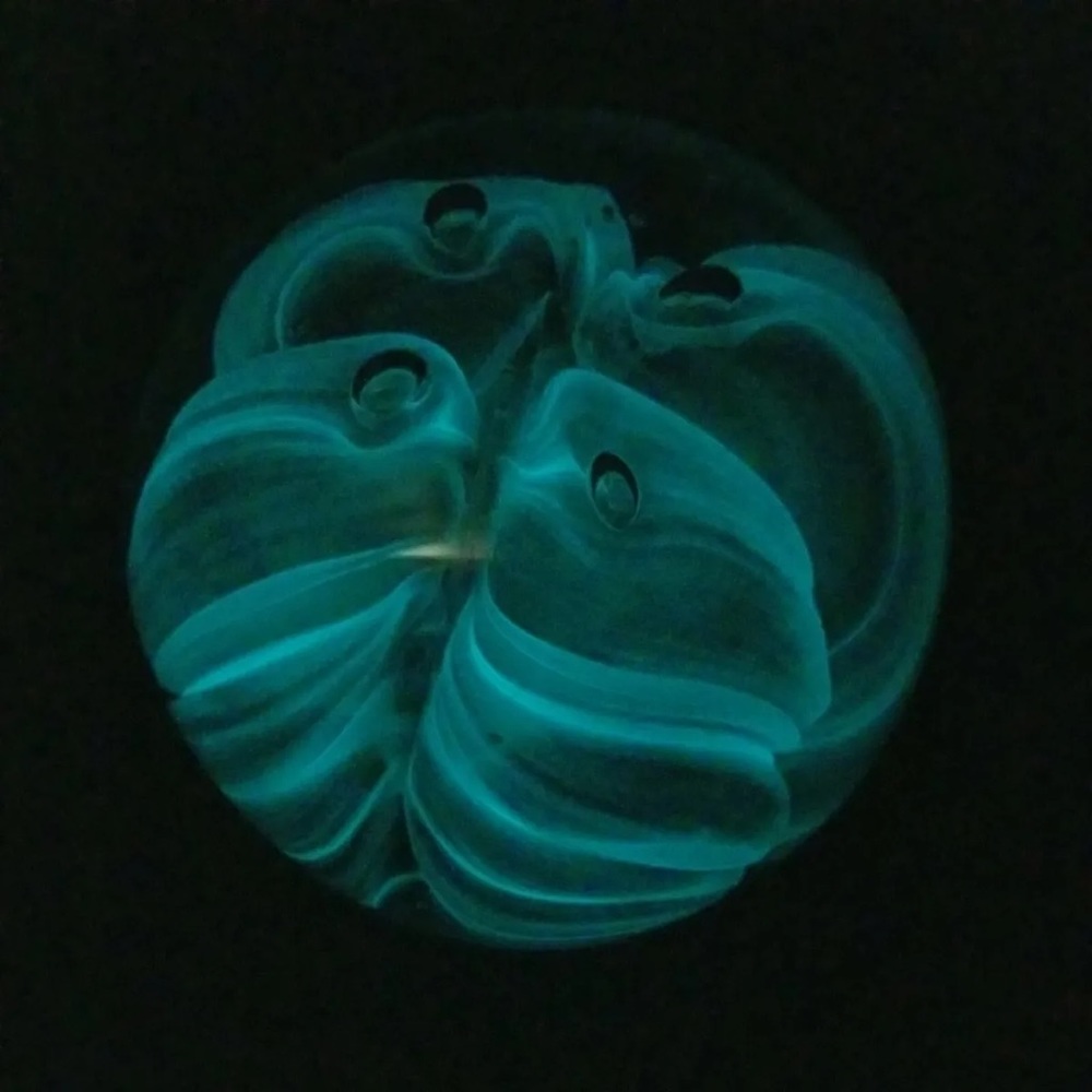 Glass Dynasty Gallery Mega Paperweight Obsidian Teal Glow In The Dark